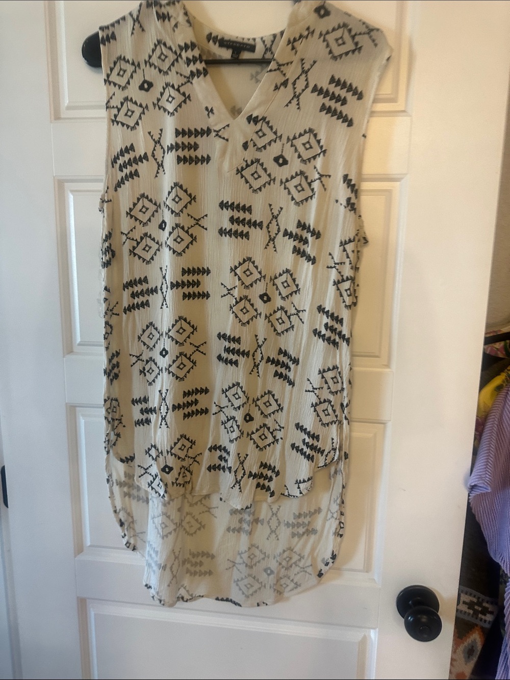 Staccato Cream & Black Aztec Sleeveless High-Low Tunic